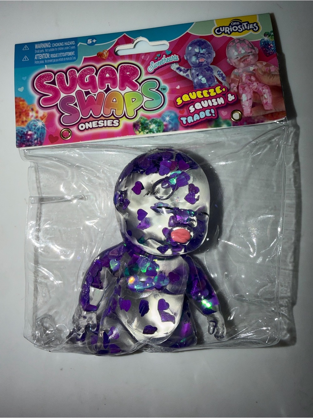 RMS Beauty Clear Squeeze Toy with Purple Heart Confetti